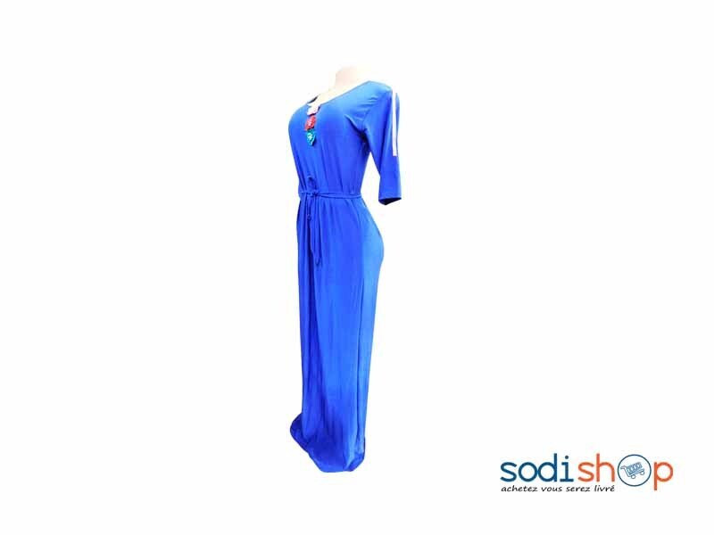 Robe Longue Manche Trois Quart Couleur Bleu MKS00133