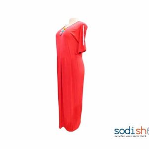 Robe Longue Manche Trois Quart Couleur Rouge MKS00133
