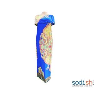 Robe Longue Imprimé Couleur Bleu Pour Femme MKS00133