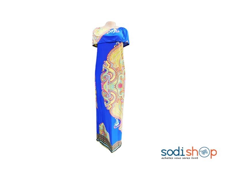 Robe Longue Imprimé Couleur Bleu Pour Femme MKS00133