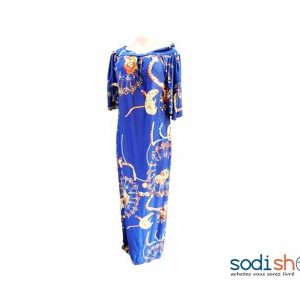 Robe Longue Imprimé Couleur Bleu Pour Femme MKS00133