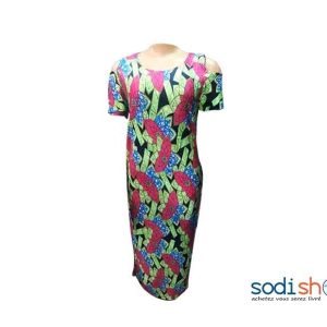 Robe Longue Motif Imprimé Epaule Dénudé MKS00131