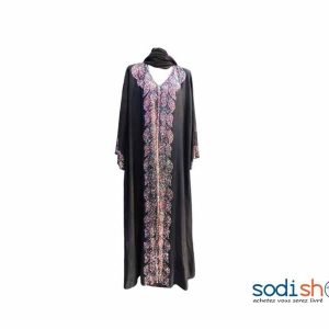 Robe Longue Style Marocain Brodé en Perle Noir MKS00133