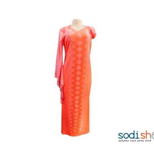 Robe Longue Style Marocain Brodé en Perle Orange MKS00133