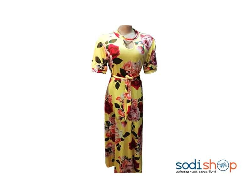 Robe Longue à Motif Imprimé Couleur Jaune MKS00131