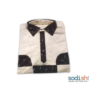 Chemise Pour Homme Style Africain - Coton Couleur Noir et Beige Taille XL MKS00133