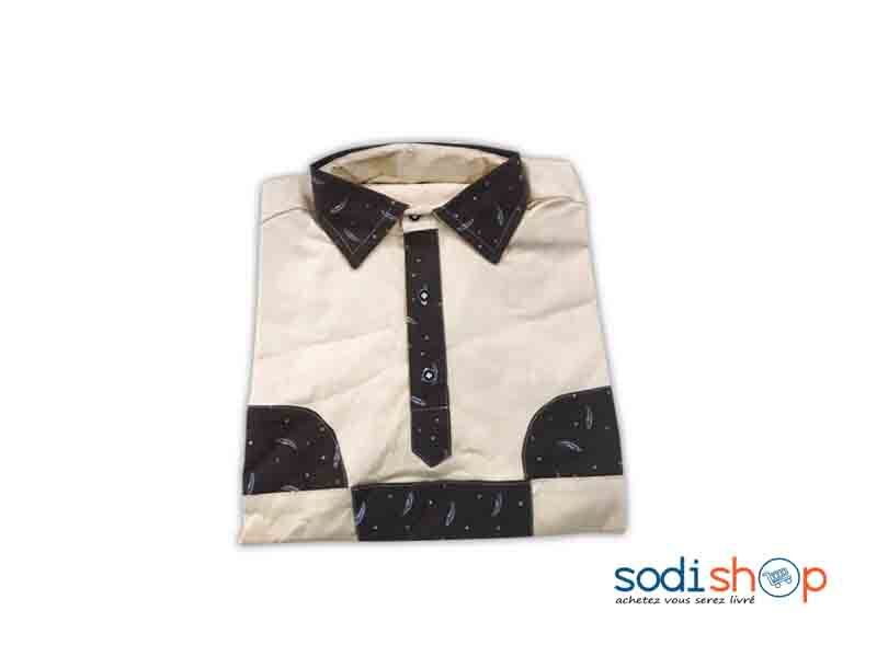 Chemise Pour Homme Style Africain - Coton Couleur Noir et Beige Taille XL MKS00133