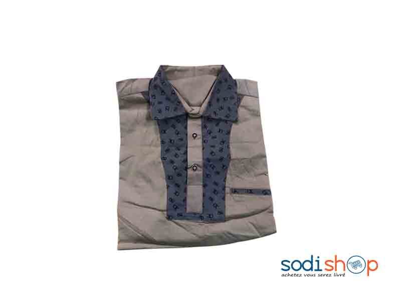 Chemise Pour Homme Style Africain - Coton Couleur Marron et Gris Taille XL MKS00133
