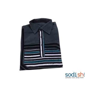 Chemise Pour Homme Style Africain - Coton Couleur Gris et Blanc Taille XL MKS00133