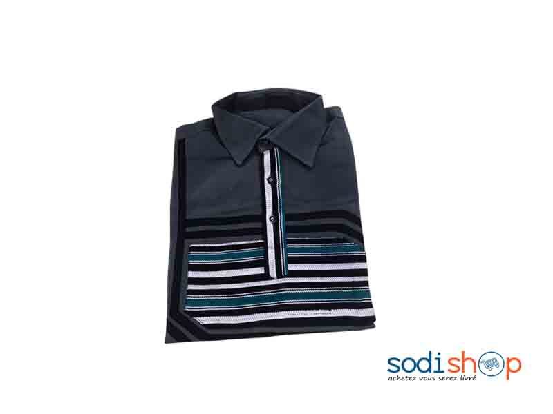 Chemise Pour Homme Style Africain - Coton Couleur Gris et Blanc Taille XL MKS00133