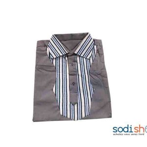Chemise Pour Homme Style Africain - Coton Couleur Gris et Bleu Taille XL MKS00133