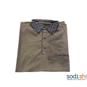 Chemise Pour Homme Style Africain - Coton Couleur Marron et Noir Taille XL MKS00133