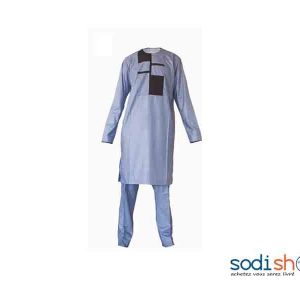 Vêtement Pour Homme Tissu en Coton - Boubou avec Pantalon Couleur Bleu Clair Taille L MJ0021