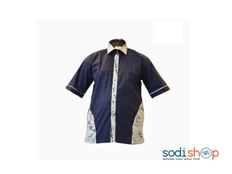 Chemise en Coton - Motif Africain Couleur Noir et Beige Pour Homme Taille XL MJ0021