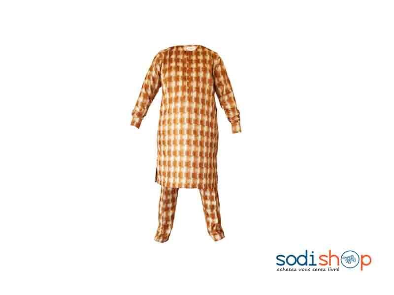 Boubou Complet Africain Couleur Marron Taille XL MJ0021