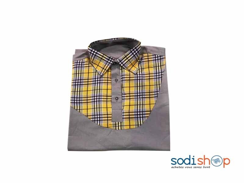 Chemise à Motif Quadrillé Col Classique Couleur Jaune Grise XL MKS00133