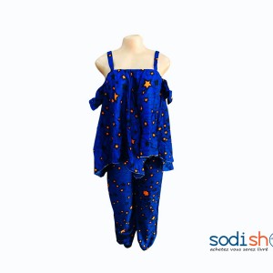 Complet Pour Femme en Wax Couleur Bleue XL MKS00133