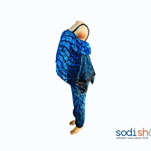 Complet Pour Femme en Wax Couleur Bleue XL MKS00133