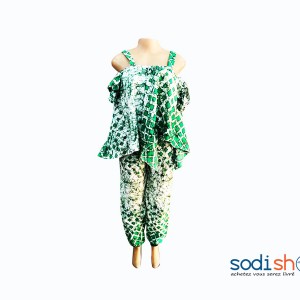 Complet Pour Femme en Wax Couleur Verte Taille XL MKS00133