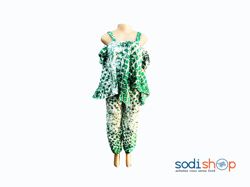 Complet Pour Femme en Wax Couleur Verte Taille XL MKS00133