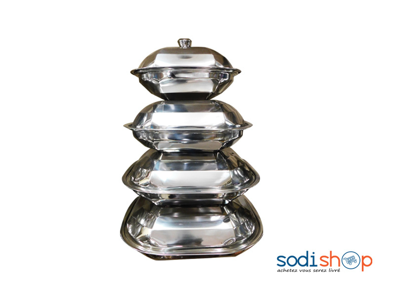 Ensemble De 4 Tasses en Inox Avec Couvercle Forme Ovale IR00137