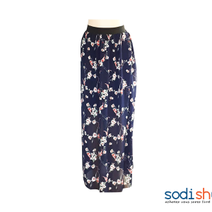 Jupe Longue à Imprimé Fleuri Taille Ceinturé Couleur Bleu-AD00135
