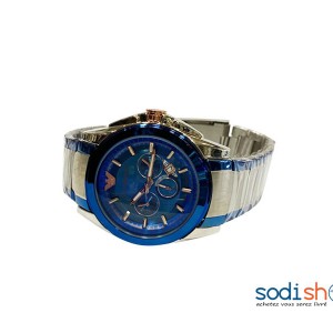 Montre En Acier Argenté et Vernis Bleu Pour Homme DI0026