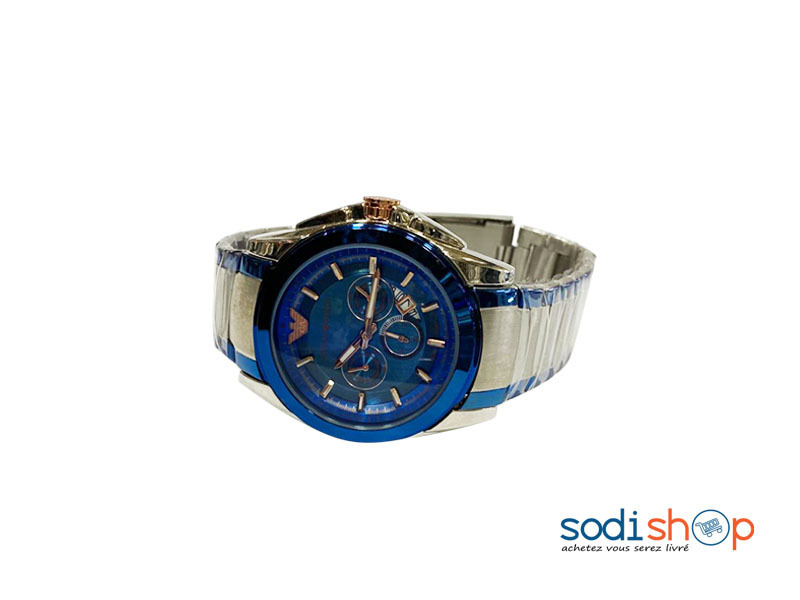 Montre En Acier Argenté et Vernis Bleu Pour Homme DI0026