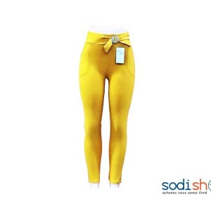Pantalon en Tissu En Elasthanne Couleur Jaune NY00136