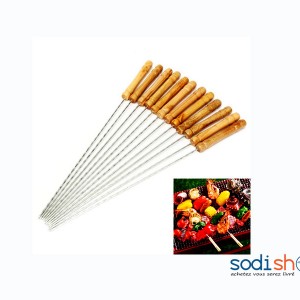 Piques à Brochette 30cm en Acier et Bois Réutilisable 12 Pcs LB0060