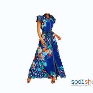 Robe Chemisier à Motif Fleuri Couleur Bleu MKS00133