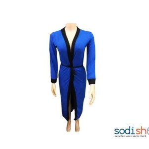 Robe Gilet Manche Longue Col Croisé Couleur Bleu MKS00133