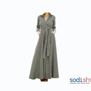 Robe Longue Chemisier Imprimé Noir et Blanc Buste Croisé MKS00133