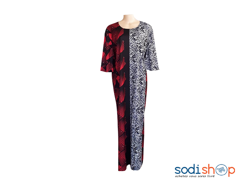 Robe Longue Imprimé Bicolore Rouge et Blanc en Elasthanne AD00135