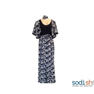 Robe Longue Imprimé Couleur Bleu avec Foulard - AD00135