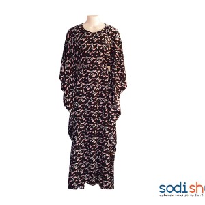 Robe Longue à Imprimé Fleuri en Elasthanne Manches Larges-AD00135