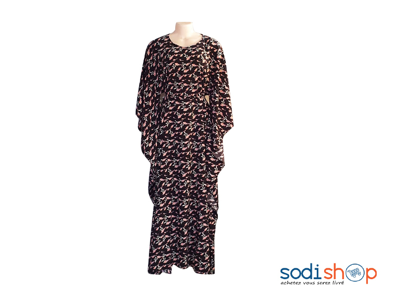 Robe Longue à Imprimé Fleuri en Elasthanne Manches Larges-AD00135