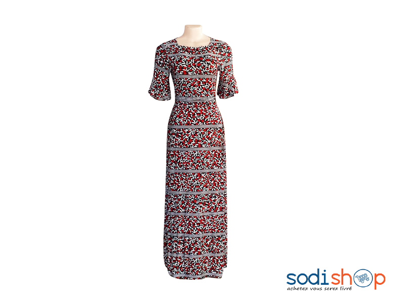 Robe Longue à Tissu Imprimé Couleur Rouge et Blanc AD00135