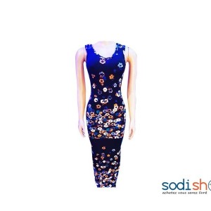 Robe Moulante Imprimé Fleuri Couleur Bleu Pour Femme NY00136