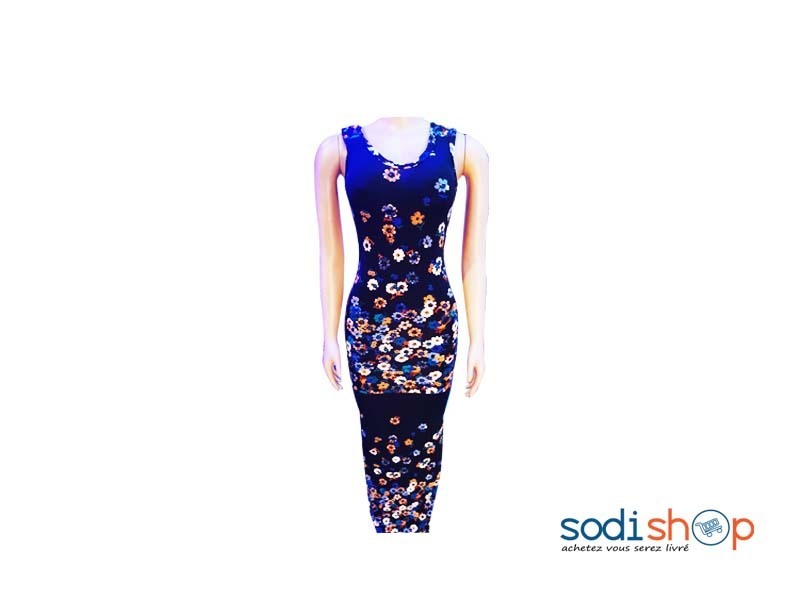 Robe Moulante Imprimé Fleuri Couleur Bleu Pour Femme NY00136