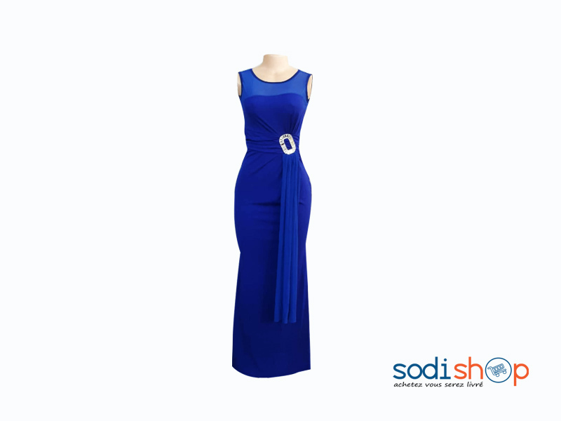 Robe de Soirée Sans Manche Pour Femme Couleur Bleue MKS00133