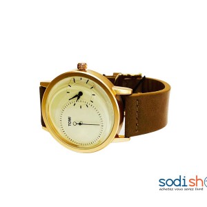 TOMI Montre Homme - Design Stylé Marron et Doré DI0026