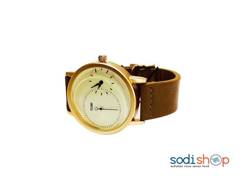 TOMI Montre Homme - Design Stylé Marron et Doré DI0026