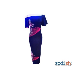 Robe Pour Femme Habit Tendance - Coupe Slim Couleur Bleu et Rose NY00136