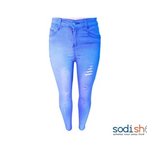 Jean Slim Destroy - Pantalon Blessé Pour Femme Couleur Bleu Clair NY00136