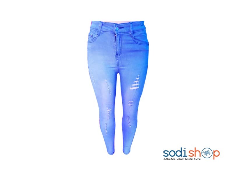 Jean Slim Destroy - Pantalon Blessé Pour Femme Couleur Bleu Clair NY00136