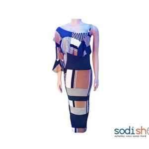 Robe Longue à Une Manche - Haute Qualité Habit Multicolore Pour Femme NY00136