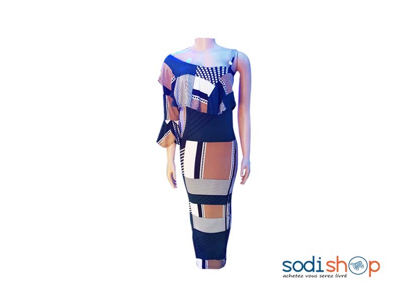Robe Longue à Une Manche - Haute Qualité Habit Multicolore Pour Femme NY00136