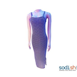 Robe à Fente Latérale - Couleur Noir et Blanc Habit Pour Femme NY00136