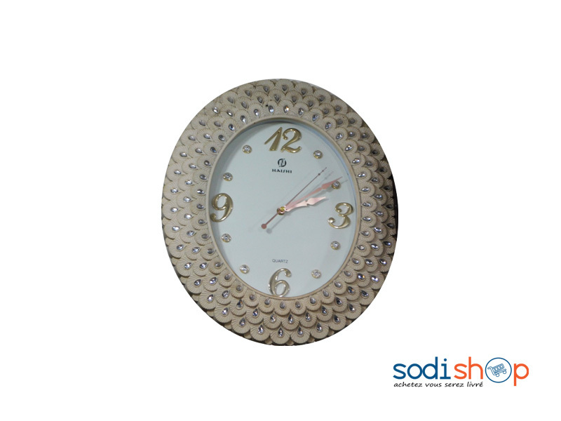 Horloge d’Intérieur Haishi 25cm - Blanc et Beige Boitier Perlé AL0055